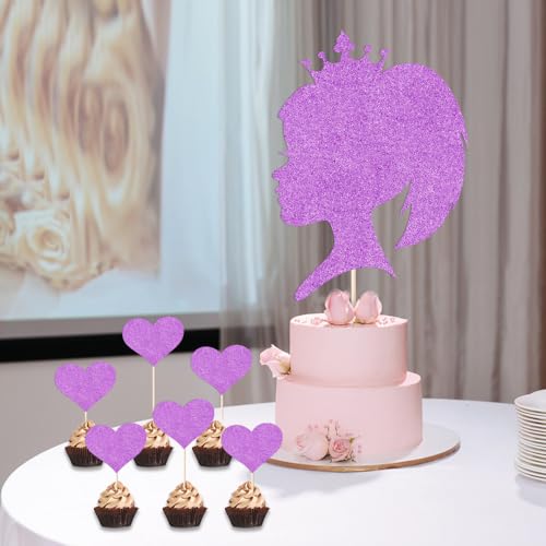 Tortenaufsatz für Mädchen, Prinzessinnen-Kuchendekoration, Hochzeit, Babyparty, Jahrestag, Geburtstagsparty, Partyzubehör, Rosa (lila) von Sleyberoy