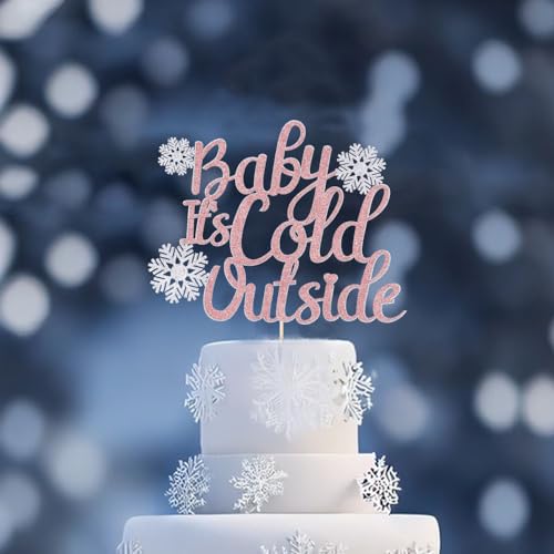 Tortenaufsatz mit Glitzer, Motiv: "Baby It's Cold Outside", Winterdekoration, Babyparty-Dekoration, Weihnachtsdekoration, Schneeflocken, Babyparty, Winter, Geschlechtsoffenbarung, Party-Dekoration von Sleyberoy