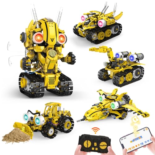 SliBoeyX 5-in-1-Fernbedienungs-STEM-Roboter-Bausatz mit LED-Licht – Transformierbare Modelle, umweltfreundlich wiederaufladbar, App-gesteuert, Technikspielzeug für Kinder ab 6 Jahren (673 Teile) von SliBoeyX