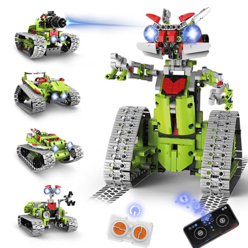 SliBoeyX 5-in-1 STEM Technik Roboter-Baukasten, APP- & Fernsteuerung, 705 Teile DIY Technic Roboter/RC Auto/Panzer mit Licht, Konstruktionsspielzeug Geschenk für Jungen & Mädchen 8–16 Jahre von SliBoeyX