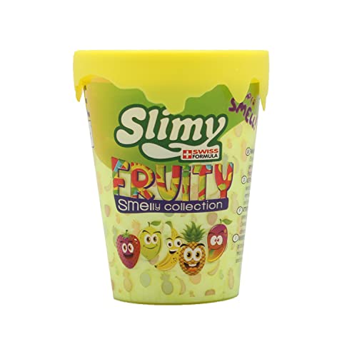 SLIMY Fruity Original Becher 80g Banane - der fruchtigste Slimy Slime unter den Spielmassen, natürlich sicher,fruchtig duftender Schleim Spielspaß Spielknete für Kinder (Spielzeug ab 3 Jahre) von Slimy