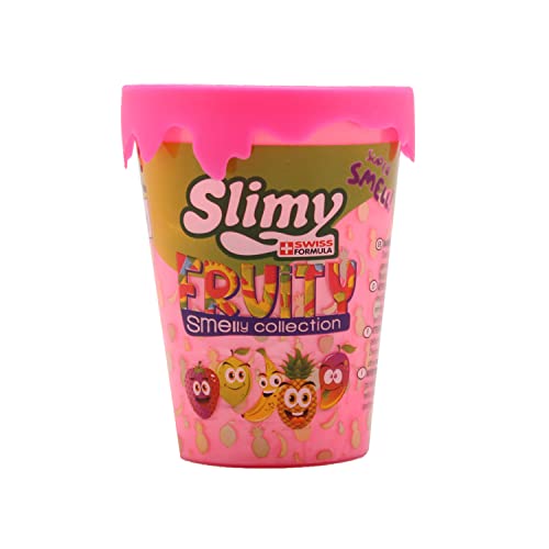 SLIMY Fruity Original Becher 80g Erdbeere - der fruchtigste Slimy Slime unter den Spielmassen, natürlich sicher, fruchtig duftender Schleim Spielspaß Spielknete für Kinder (Spielzeug ab 3 Jahre) von Slimy