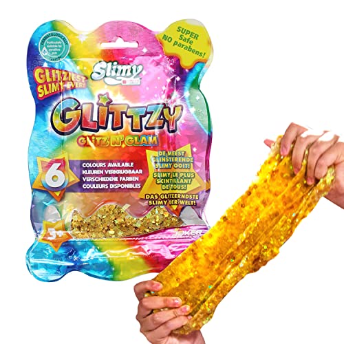 SLIMY Glittzy 90g in Gold - Original Slimy Slime Spielmasse für Kinder – glitzernster Schleim Aller Zeiten - extra viel Glitter für tolle Farbeffekte, elastische Spielknete (Spielzeug ab 3 Jahre) von Slimy