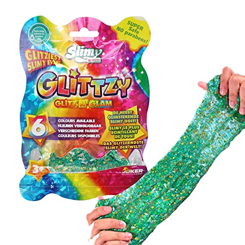 SLIMY Glittzy 90g in Grün - Original Slimy Slime Spielmasse für Kinder – glitzernster Schleim Aller Zeiten - extra viel Glitter für tolle Farbeffekte, elastische Spielknete (Spielzeug ab 3 Jahre) von Slimy