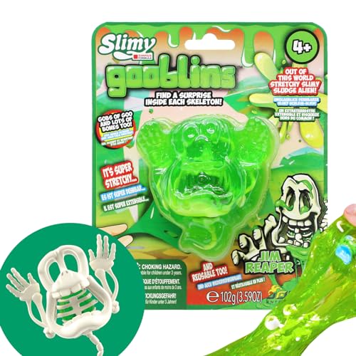 SLIMY Gooblins | schleimige Ghost Schleim Monster | 100g super dehnbarer Original Slimy Slime | mit lustig gruseligen Skeletten zum Entdecken und Sammeln | Knetspielzeug (3 Jahre), Farbe:Grün von Slimy