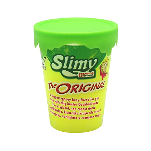 SLIMY Original Becher 80g Gelb - Original Slimy Slime, der Klassiker unter den Spielmassen, natürlich sicherer Schleim Spielspaß für Kinder, elastische Spielknete (Spielzeug ab 3 Jahre) von Slimy