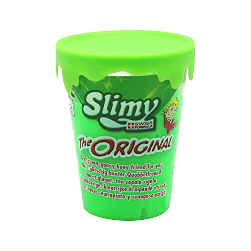 SLIMY Original Becher 80g Grün - Original Slimy Slime, der Klassiker unter den Spielmassen, natürlich sicherer Schleim Spielspaß für Kinder, elastische Spielknete (Spielzeug ab 3 Jahre) von Slimy