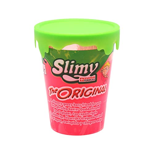 SLIMY Original Becher 80g Pink - Original Slimy Slime, der Klassiker unter den Spielmassen, natürlich sicherer Schleim Spielspaß für Kinder, elastische Spielknete (Spielzeug ab 3 Jahre) von Slimy