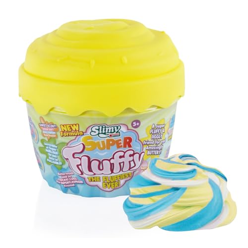 SLIMY Super Fluffy 300g Spielmasse im Cup Cake-Becher - der flaumigste Original Slimy Slime, lustig duftende Schleim Knete für Kinder, Spielspaß mit elastische Spielknete (ab 3 Jahren), Farbe:Gelb von Slimy