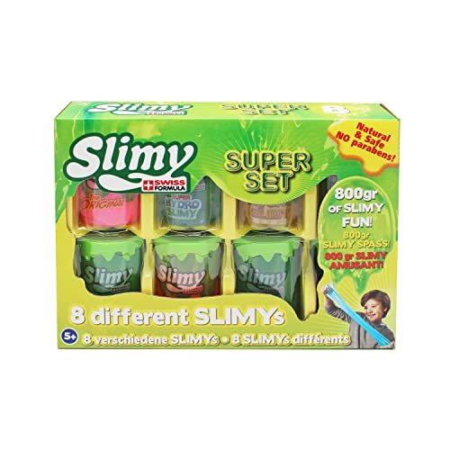 SLIMY Super Set 8 x 100g - Original Slimy Slime Set mit 8 verschiedenen Spielmassen, maximaler Spielspaß für Kinder mit 800g Schleim im Geschenk-Set, elastische Spielknete (Spielzeug ab 3 Jahre) von Slimy