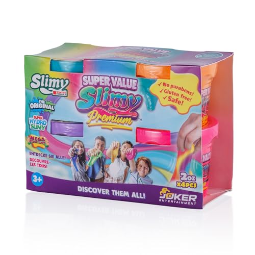 Slimy Super Value 4er-Pack - Original Slime Set mit 3 verschiedenen Spielmassen in 9 Farben, maximaler Spielspaß für Kinder mit Schleim und elastischer Spielknete von Slimy
