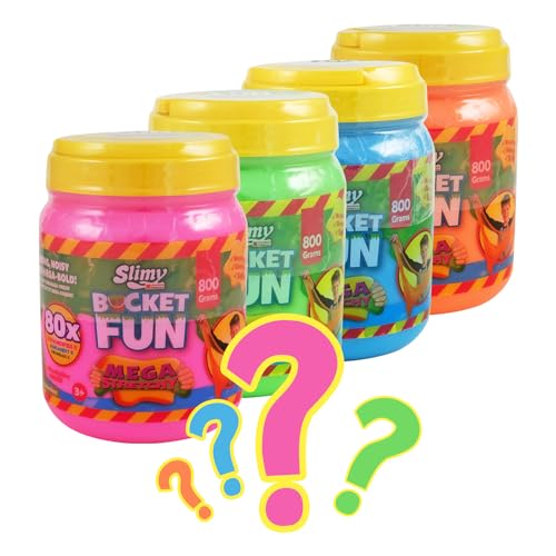 Slimy Bucket Fun 800g - Original Mega Slime Spielmasse, Spielspaß für Kinder mit Schleim im extragroßen Eimer, elastische Spielknete als Kindergeschenk (ab 3 Jahre), Farbe:Überraschung von Slimy