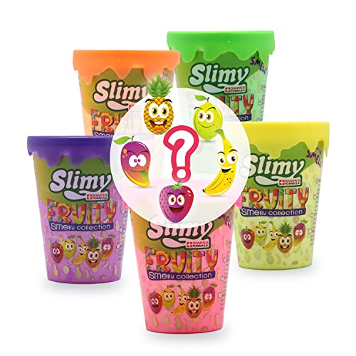 Slimy Fruity Original Becher Überraschung - der fruchtigste Slime unter den Spielmassen, natürlich sicher, fruchtig duftender Schleim Spielspaß, elastische Spielknete (Spielzeug ab 3 Jahre) von Slimy