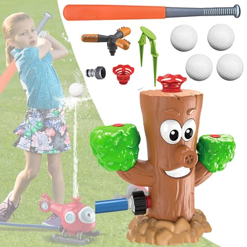 2-in-1-Wassersprinkler, Splash-Baseball-Helikopter, Wasserspielzeug für den Außenbereich, Wassersprinkler für Kinder mit 4-T-Ball-Set, 360° drehbarer Sprühwasser-Baseball (#3) von Slipasikao