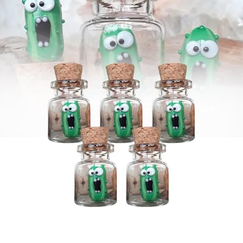 Miniatur-Glas-Screaming-Pickle in Einer Flasche, Mini-Glas-Screaming-Pickle-Gläser, lustige handgefertigte Pickle-Glas-Gurken-Ornament für Lebensmittel- und Pickle-Liebhaber als Heimdekoration (1, 5) von Slipasikao