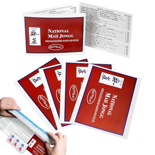 Slipasikao Mahjong-Karte 2024, 4-teilig, offizielle Standardhand und Regeln der Mahjong-Karte, offizielle Regeln der nationalen Mah-Jong-Karte, großgedruckte Mahjong-Scorecard 4-teilig (Red) von Slipasikao