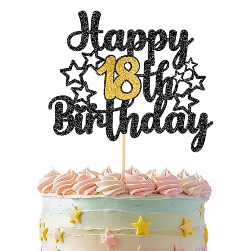 Tortendeko 18 Geburtstag, Glitzer 18. Geburtstagstorte Topper, Glitzer Happy 18th Birthday Tortendeko, Happy 18th Birthday Cake Topper Kuche (Schwarzes Gold) von Sliverdew