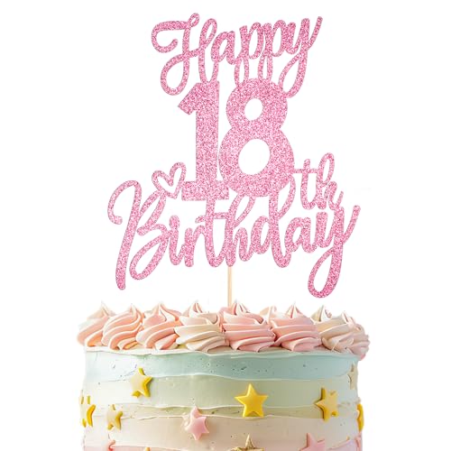 Tortendeko 18 Geburtstag, Glitzer 18. Geburtstagstorte Topper, Glitzer Happy 18th Birthday Tortendeko, Roségold Cake Topper Deko 18 Geburtstag, Happy 18th Birthday Cake Topper Kuche (Rosa) von Sliverdew