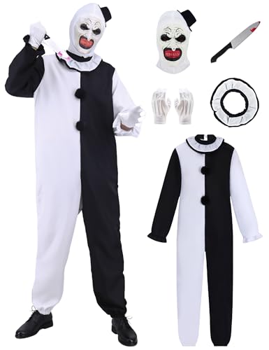 Slivomi SV021-S Halloween-Kostüm für Erwachsene, Killer-Clown-Kostüm, Kunst, Cosplay, schwarz-weiße Outfits, gruseliger Overall mit Maske, Handschuhen, Messer für Herren und Damen Slivomi SV021-S Halloween-Kostüm für Erwachsene, Killer-Clown-Kostüm, Kunst, Cosplay, schwarz-weiße Outfits, gruseliger Overall mit Maske, Handschuhen, Messer für Herren und Damen von Slivomi