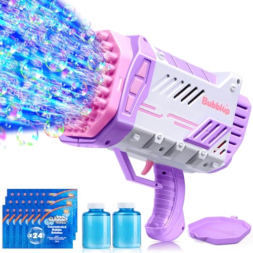 Sloosh Seifenblasenmaschine, Seifenblasenpistole Spielzeug für Kinder im Alter von 4-8 Jahren, Light-Up Bazooka Rocket Shape Bubble Blaster, Sommer Spielzeug Geschenke, Party, Hochzeit, Ostern (lila) von Sloosh