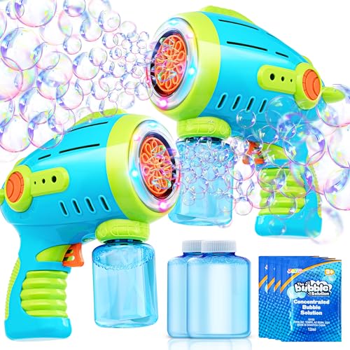 Sloosh 2 Packs Light Up Luftschiff Seifenblasenpistole für Kinder, mit Seifenblasen Nachfülllösung, 10000+ Seifenblasen, 10 Löcher Seifenblasenmaschine Pistole für Kleinkinder von Sloosh