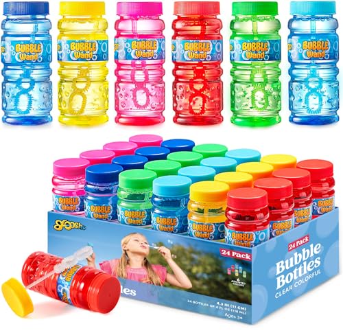 Sloosh 24 Pack sortierte Farben Seifenblasenlösung Flaschen mit Zauberstab (4 Oz/118ml) für Kinder Seifenblasenspielzeug Sommer Seifenblasenspaß Aktivität, Ostern, und Sortiment Party Favors von Sloosh