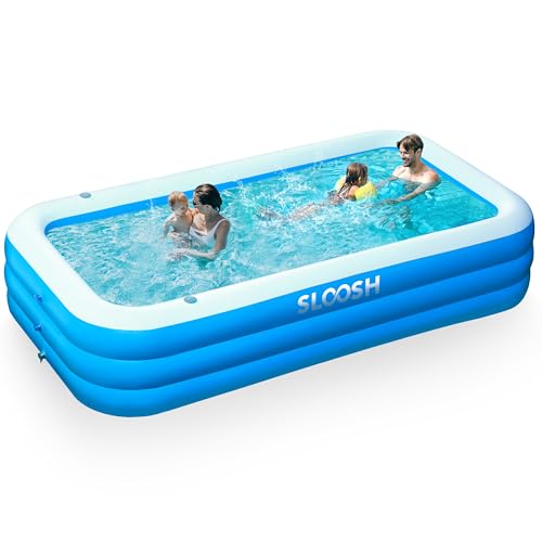 Sloosh Aufblasbarer Swimmingpool mit Sitzen, 304,8 x 182,8 x 55,8 cm, verdickter Aufstellpool für Familien, Planschbecken für Sommer-Wasserpartys im Garten, auf der Terrasse oder dem Rasen, Blau Sloosh Aufblasbarer Swimmingpool mit Sitzen, 304,8 x 182,8 x 55,8 cm, verdickter Aufstellpool für Familien, Planschbecken für Sommer-Wasserpartys im Garten, auf der Terrasse oder dem Rasen, Blau von Sloosh