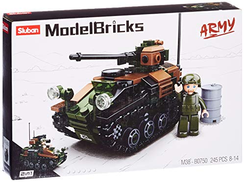 Leichter Panzer (245 Teile) [M38-B0750], Spielset, Klemmbausteine, Soldaten, mit Spielfigur, Army, Sluban SL95600 von Sluban Klemmbausteine