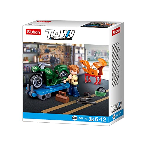 Retro-Motorrad (46 Teile) [M38-B0717C], Spielset, Klemmbausteine, City, mit Spielfigur, Stadtleben, Sluban SL07158 von Sluban Klemmbausteine
