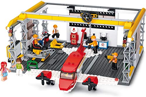 Hangar (599 Teile) [M38-B0372], Spielset, Klemmbausteine, Flugzeug, mit Spielfigur, Luftfahrt von Sluban Klemmbausteine