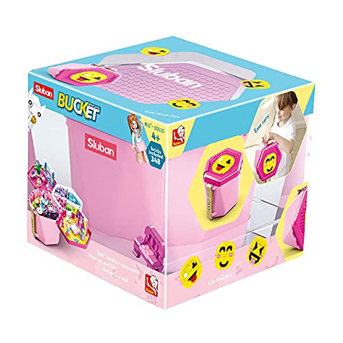 Sluban Klemmbausteine M38-B0830 SL95700, Spiel- & Transporteimer Pink (inkl. 348 Teile), Spielset , Klemmbausteine, Bauplatte, Bausteine, Basissteine von Sluban Klemmbausteine