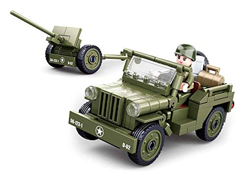 Sluban Klemmbausteine WWII - All. Jeep mit Feldhaubitze [M38-B0853], Spielset, Klemmbausteine, Soldaten, mit Spielfigur, Army WWII, bunt, SL95713 von Sluban Klemmbausteine