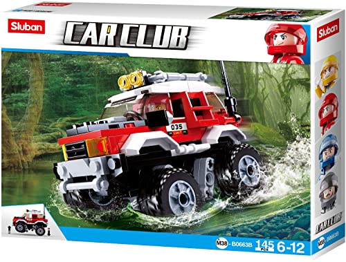 Sluban Klemmbausteine SL07114, Offroad-Fahrzeug - (142 Teile) [M38-B0663B], Spielset, Klemmbausteine, Rennauto, mit Spielfigur, Car Club von Sluban