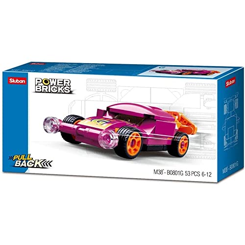 Sluban Klemmbausteine SL07181, Pullback Auto Purple Wing (53 Teile)[M38-B0801G], Spielset, Klemmbausteine, Rennauto, ohne Spielfigur, Car Club, bunt von Sluban Klemmbausteine
