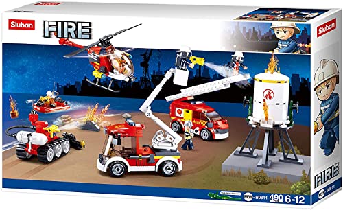 Sluban Klemmbausteine SL95681, Feuerwehrfahrzeuge Set (490 Teile) [M38-B0811], Spielset, Klemmbausteine, Rettungskräfte, mit Spielfigur, Feuerwehr, bunt von Sluban Klemmbausteine