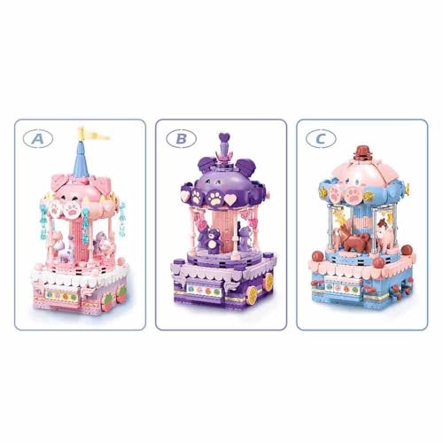 Sluban Karussell Baukasten Spielzeug, 3 Designs, Rosa/Lila/Blau, 8-15,5 cm Höhe, mit Tierfiguren, Pleyerid, M38-P8027 von Sluban