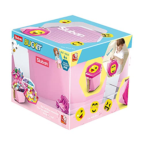 Sluban Klemmbausteine M38-B0830 SL95700, Spiel- & Transporteimer Pink (inkl. 348 Teile), Spielset , Klemmbausteine, Bauplatte, Bausteine, Basissteine von Sluban