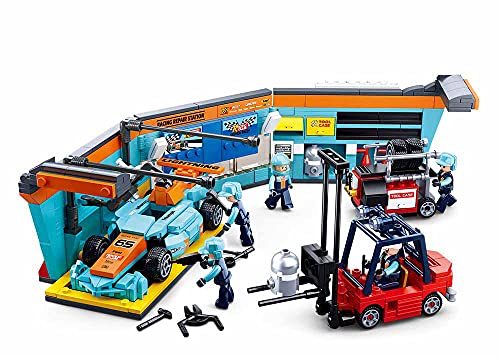 Sluban Klemmbausteine SL95625, Rennwerkstatt (543 Teile) [M38-B0765], Spielset, Klemmbausteine, Rennauto, mit Spielfigur, Car Club, Bunt von Sluban Klemmbausteine