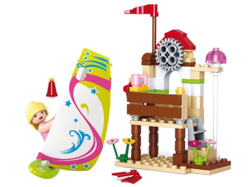 Sluban Klemmbausteine Sluban SL95371, Windsurf Abenteuerset (79 Teile) [M38-B0601], Spielset, Klemmbausteine, City, mit Spielfigur, Mädchenträume, merhfarbig, M38-B0601 von Sluban
