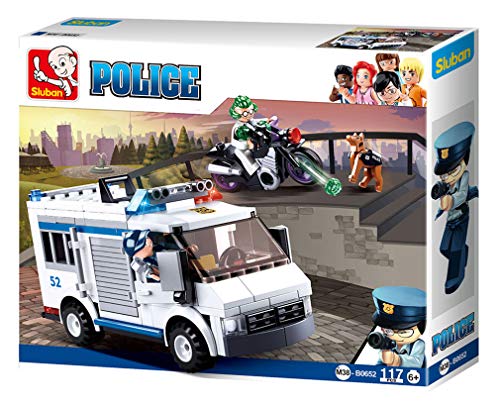 Sluban Klemmbausteine SL0652 Sluban SL95512, Gefangenenwagen (117 Teile) [M38 B0652], Spielset, Klemmbausteine, Rettungskräfte, mit Spielfigur, Polizei, Mehrfarbig von Sluban Klemmbausteine