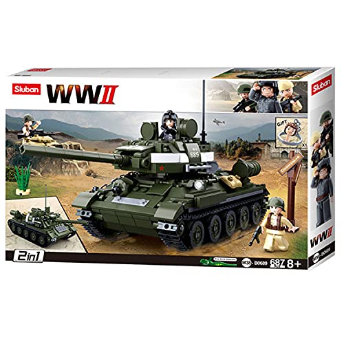 Sluban Klemmbausteine SL95560, WWII - Mittlerer All. Panzer M38-B0689, Spielset, Klemmbausteine, Soldaten, mit Spielfigur, Army WWII Multi Color von Sluban Klemmbausteine