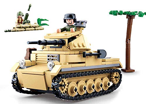 Sluban Klemmbausteine SL95562, WWII - Leichter Dt. Panzer (356 Teile) [M38-B0691], Spielset, Klemmbausteine, Soldaten, mit Spielfigur, Army WWII, Multi Color von Sluban