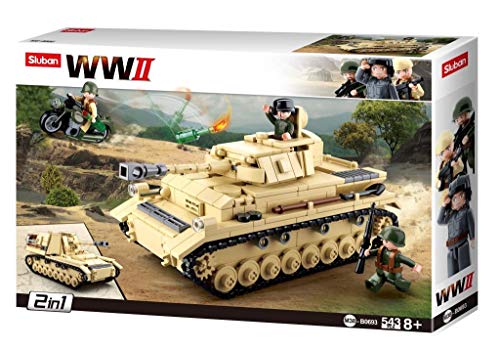 Sluban Klemmbausteine SL95565, WWII - Deutscher Panzer [M38-B0693], Spielset, Klemmbausteine, Soldaten, mit Spielfigur, Army WWII, Multi Color von Sluban