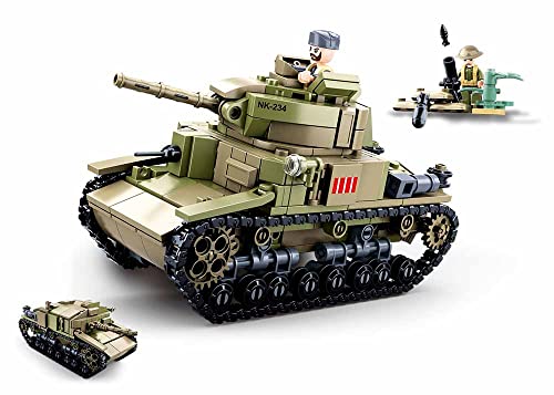 Sluban Klemmbausteine M38-B0711 SL95581, WWII - Mittlerer Ital. Panzer (463 Teile) B0711, Spielset , Klemmbausteine, Soldaten, mit Spielfigur, Army WWII von Sluban