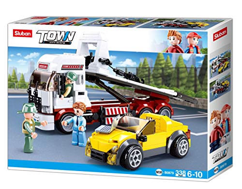 Sluban Klemmbausteine Abschleppwagen mit Plateau (338 Teile) [M38-B0879], Spielset, Klemmbausteine, City, mit Spielfigur, Stadtleben, bunt, SL95739 von Sluban Klemmbausteine