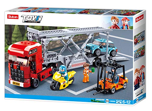 Sluban Klemmbausteine SL95750, Autotransporter (542 Teile) [M38-B0880], Spielset, Klemmbausteine, City, mit Spielfigur, Stadtleben, bunt von Sluban Klemmbausteine