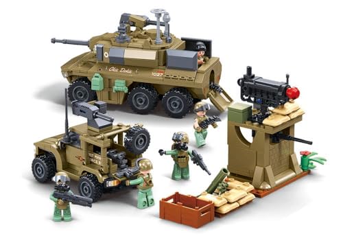 Sluban Militär Bausteine Set mit Hubschrauber, Panzer und Geländewagen, 21,7 cm Helikopter, 17,7 cm Kampffahrzeug, Wachturm und Minifiguren, M38-B1254, Orange, Lila, Weiß, Gold Sluban Militär Bausteine Set mit Hubschrauber, Panzer und Geländewagen, 21,7 cm Helikopter, 17,7 cm Kampffahrzeug, Wachturm und Minifiguren, M38-B1254, Orange, Lila, Weiß, Gold von Sluban