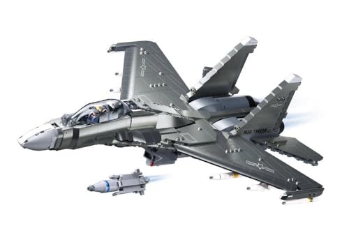 Sluban Militärischer Kampfjet Baustein-Modell, 48,3 cm, mit 2 Pilotenfiguren und Krokodil-Bonus, Grau, M38-B1273 von Sluban