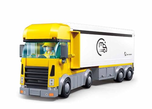 Sluban Spielzeug Lieferwagen mit Container, 26,6 cm Lang, Gelb-Weiß, mit Fahrerfigur und Transportboxen, M38-B1289 Sluban Spielzeug Lieferwagen mit Container, 26,6 cm Lang, Gelb-Weiß, mit Fahrerfigur und Transportboxen, M38-B1289 von Sluban