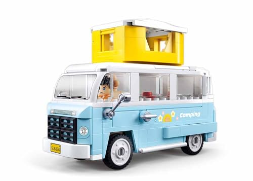 Sluban TS-2 Camping Modellbaukasten, 1/35 Maßstab, 265 Teile, Blauer Campingbus mit Gelbem Dachaufsatz, 14,7 cm, M38-B1192 Sluban TS-2 Camping Modellbaukasten, 1/35 Maßstab, 265 Teile, Blauer Campingbus mit Gelbem Dachaufsatz, 14,7 cm, M38-B1192 von Sluban